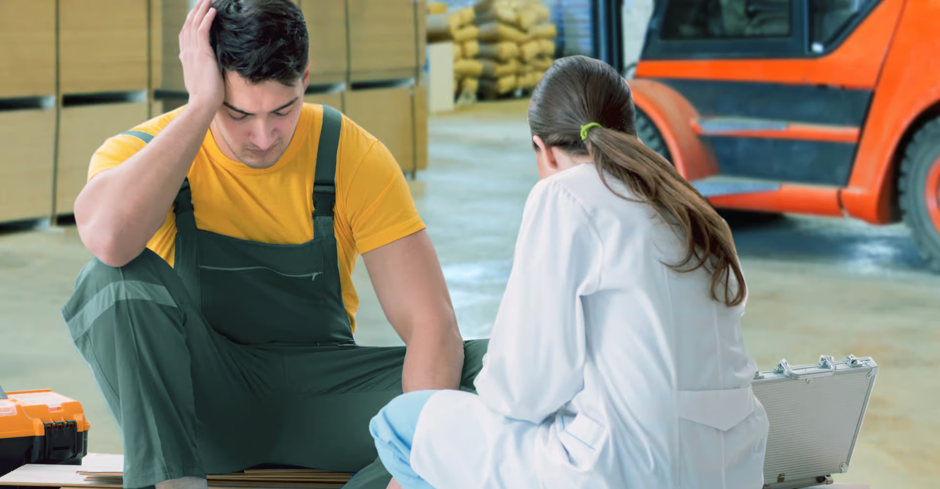 injured forklift operator being treated