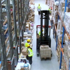 forklifts in a warehouse