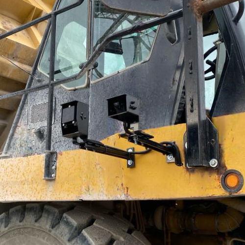 a camera and a radar on a construction vehicle