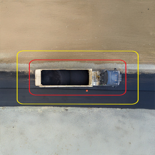 360-degree detection zone around a dump truck