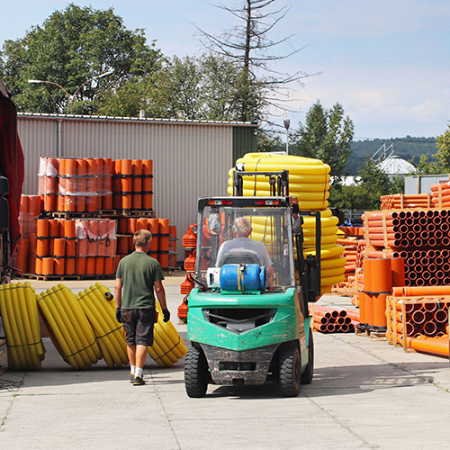 forklift in a lumber yard