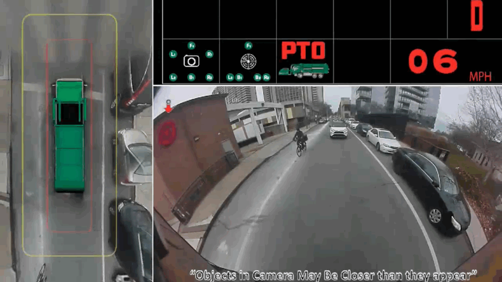 In-cab 360 degree view with person/vehicle/object detection in clear conditions