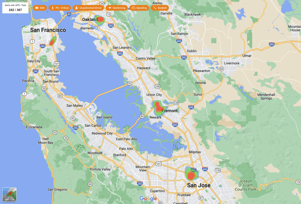 heat map showing the concentration of vehicles for vCare Data analytics